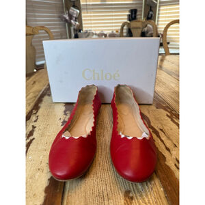CHLOÉ | Red Leather Scalloped Ballet Flats Size 37